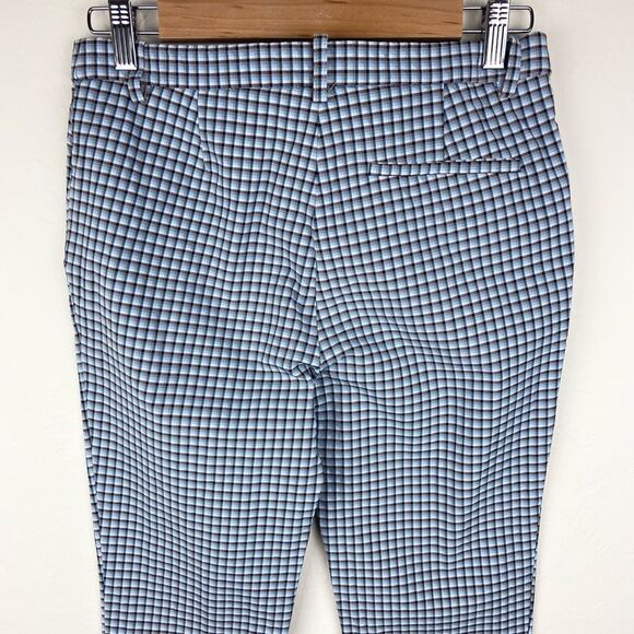 Theory Classic Gingham Plaid Slim Straight Ankle Pant - Light Blue & White - Picture 7 of 8